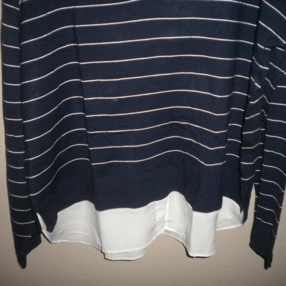Hilary Radley Women's Size XL Blue Off White Stripe Collared Sweater NWT - Picture 4 of 5
